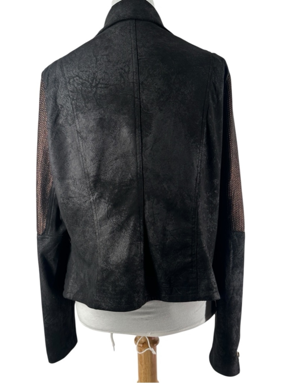 Joseph Ribkoff Two-tone Moto Jacket Style vegan leather eyelet closure sz lg - Picture 3 of 9